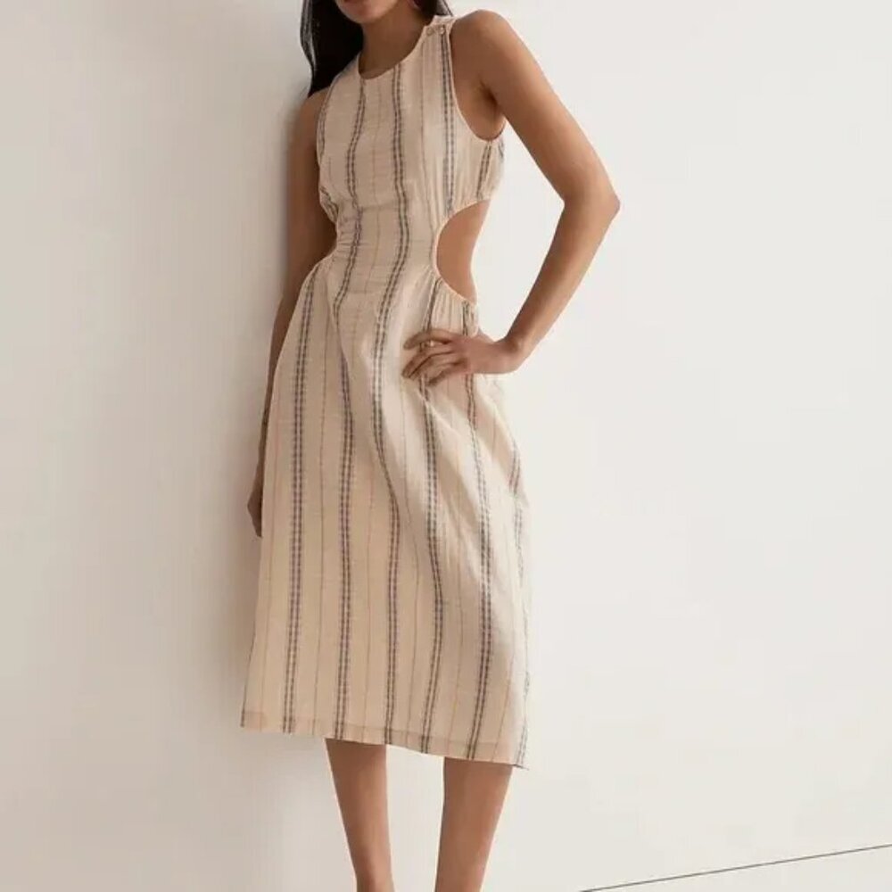 Madewell Cutout Midi Dress in Stripe XL